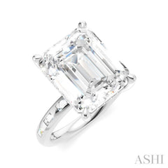 1/3 Ctw Emerald Shape Baguette and Round Cut Diamond Semi-Mount Engagement Ring in 14K White Gold
