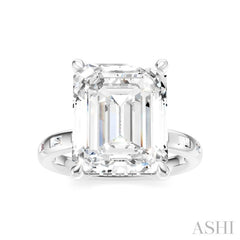 1/3 Ctw Emerald Shape Baguette and Round Cut Diamond Semi-Mount Engagement Ring in 14K White Gold
