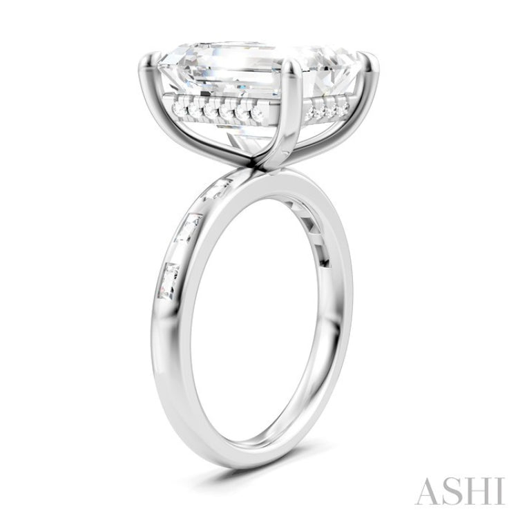 1/3 Ctw Emerald Shape Baguette and Round Cut Diamond Semi-Mount Engagement Ring in 14K White Gold