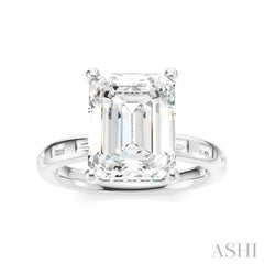 1/3 Ctw Emerald Shape Baguette and Round Cut Diamond Semi-Mount Engagement Ring in 14K White Gold
