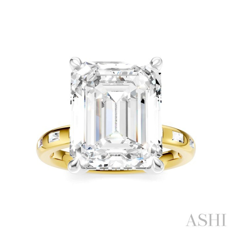 1/3 Ctw Emerald Shape Baguette and Round Cut Diamond Semi-Mount Engagement Ring in 14K Yellow and White Gold