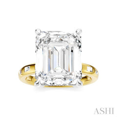 1/3 Ctw Emerald Shape Baguette and Round Cut Diamond Semi-Mount Engagement Ring in 14K Yellow and White Gold