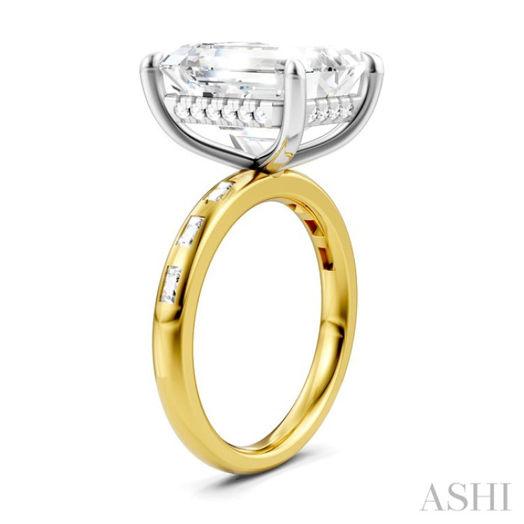 1/3 Ctw Emerald Shape Baguette and Round Cut Diamond Semi-Mount Engagement Ring in 14K Yellow and White Gold