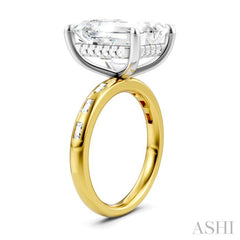 1/3 Ctw Emerald Shape Baguette and Round Cut Diamond Semi-Mount Engagement Ring in 14K Yellow and White Gold
