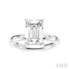 1/4 Ctw Emerald Shape Baguette and Round Cut Diamond Semi-Mount Engagement Ring in 14K White Gold