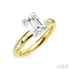 1/4 Ctw Emerald Shape Baguette and Round Cut Diamond Semi-Mount Engagement Ring in 14K Yellow and White Gold