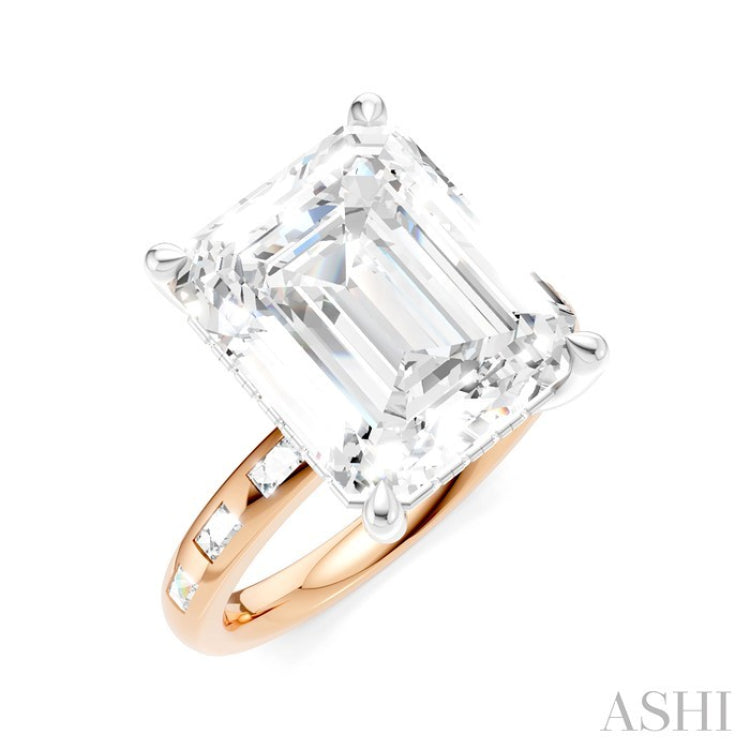 1/3 Ctw Emerald Shape Baguette and Round Cut Diamond Semi-Mount Engagement Ring in 14K Rose and White Gold