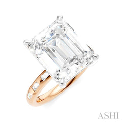 1/3 Ctw Emerald Shape Baguette and Round Cut Diamond Semi-Mount Engagement Ring in 14K Rose and White Gold