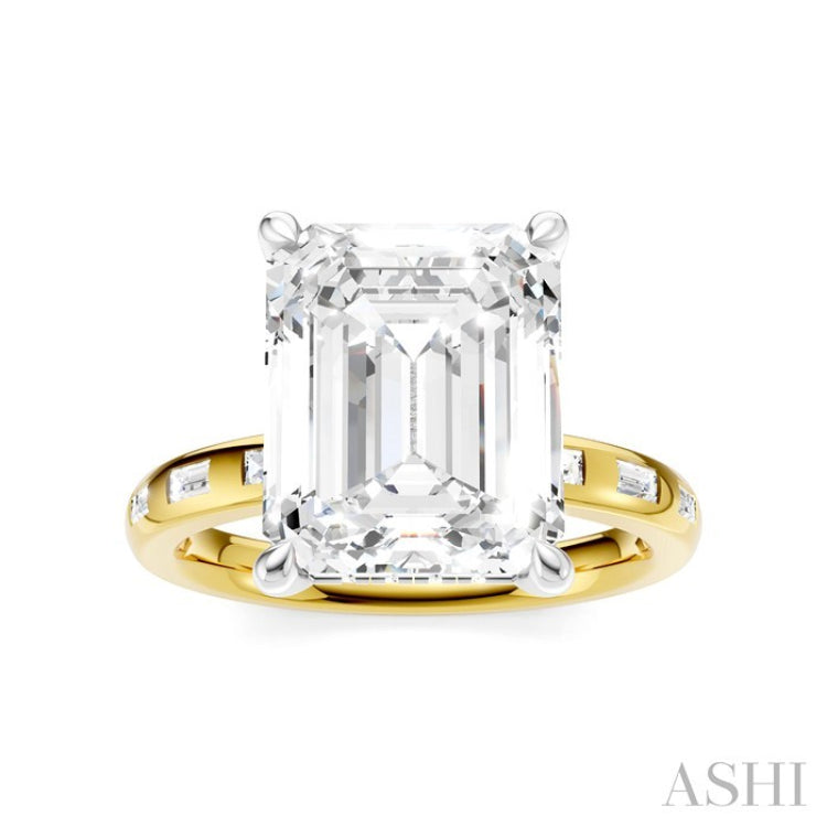 1/3 Ctw Emerald Shape Baguette and Round Cut Diamond Semi-Mount Engagement Ring in 14K Yellow and White Gold