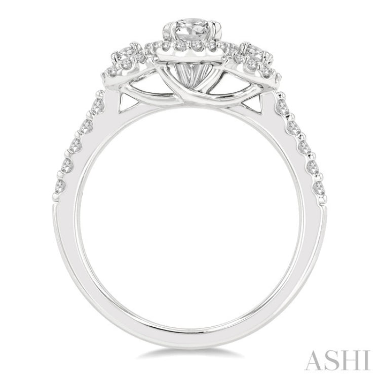 5/8 Ctw Oval Shape Past Present and Future Round Cut Diamond Semi-Mount Engagement Ring in 14K White Gold