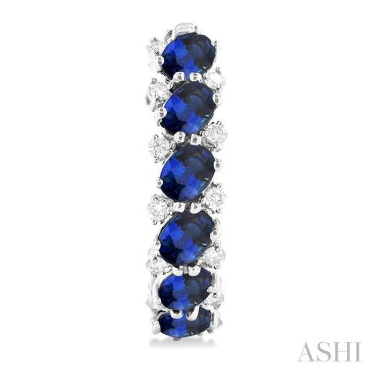 4X3 MM Oval Cut Sapphire and 1/4 Ctw Round Cut Diamond Precious Hoop Earrings in 14K White Gold