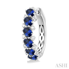 4X3 MM Oval Cut Sapphire and 1/4 Ctw Round Cut Diamond Precious Hoop Earrings in 14K White Gold