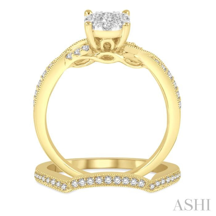 5/8 Ctw Round Cut Diamond Lovebright Bridal Set with 1/2 Ctw Engagement Ring and 1/6 Ctw Wedding Band in 14K Yellow and White Gold