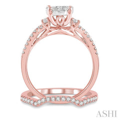 7/8 Ctw Lovebright Round Diamond Wedding Set With 3/4 Ctw Criss Cross Shank Engagement Ring and 1/6 Ctw Arched Wedding Band in 14K Rose & White Gold
