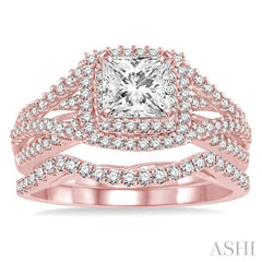 1 1/6 Ctw Diamond Wedding Set with 1 Ctw Princess Cut Engagement Ring and 1/5 Ctw Wedding Band in 14K Rose Gold