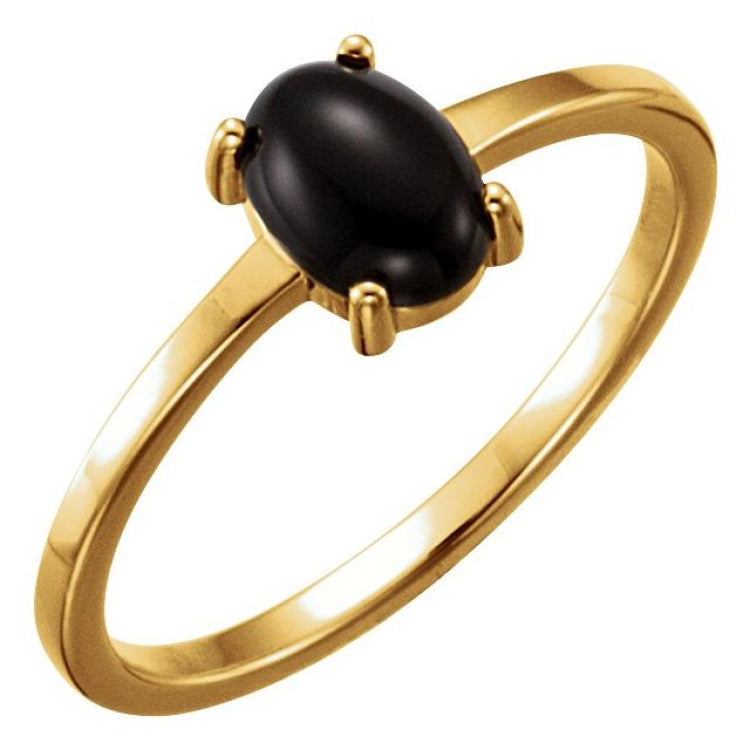 14K Yellow Gold 8x6 mm Oval Natural Black Onyx Cabochon Ring
