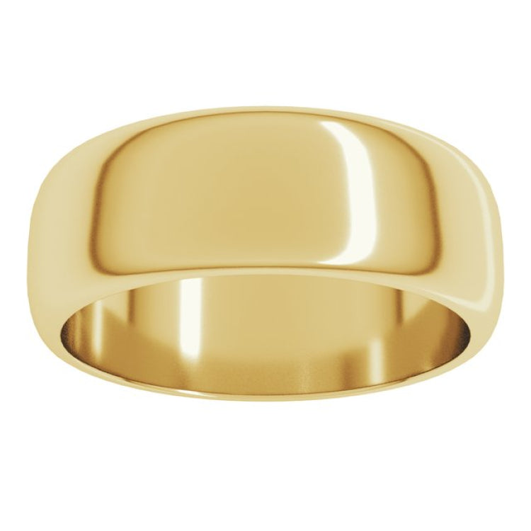14K Yellow Gold 7 mm Half Round Band Size 8