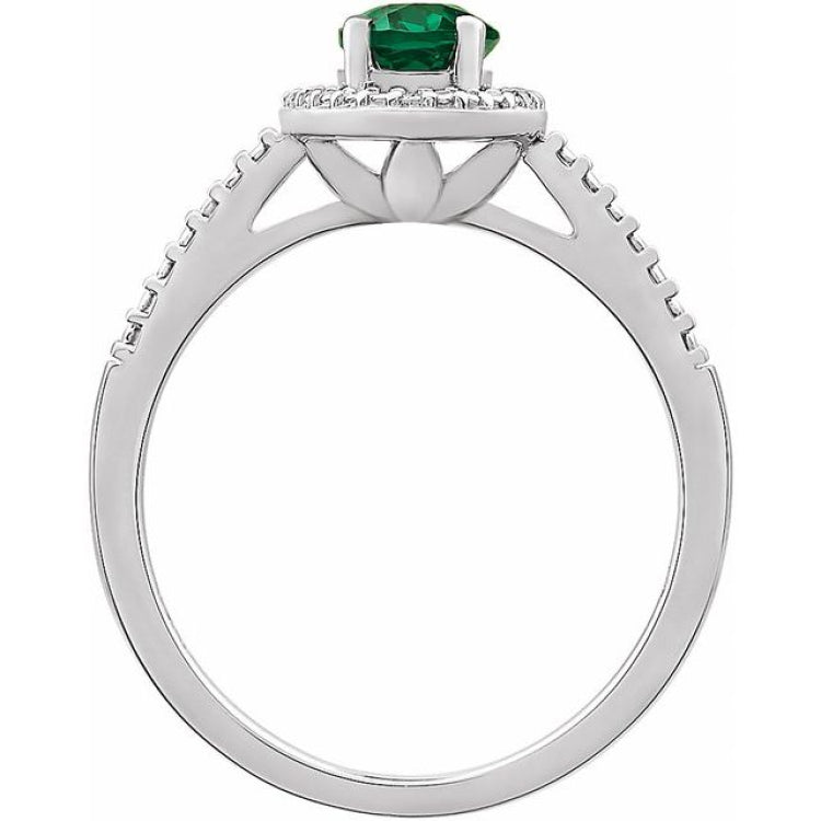 Sterling Silver Lab-Grown Emerald & .01 CTW Natural Diamond Ring