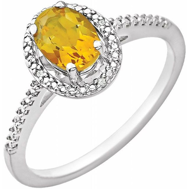 Sterling Silver Natural Citrine & .01 CTW Natural Diamond Ring