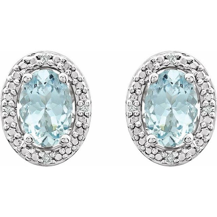 Sterling Silver Natural Aquamarine & .025 CTW Natural Diamond Earrings