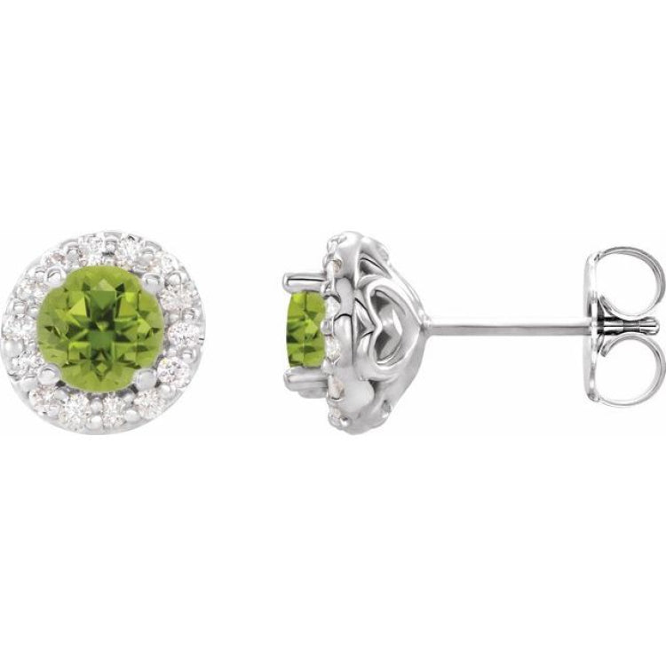 14K White Gold 5 mm Natural Peridot & 1/4 CTW Natural Diamond Earrings