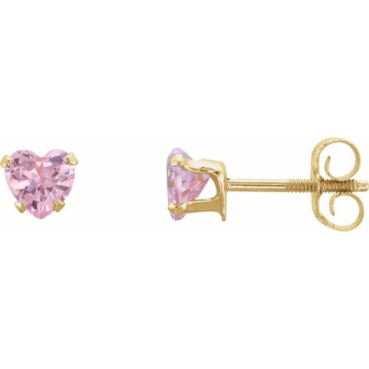 14K Yellow Gold Imitation Pink Cubic Zirconia Youth Stud Earrings