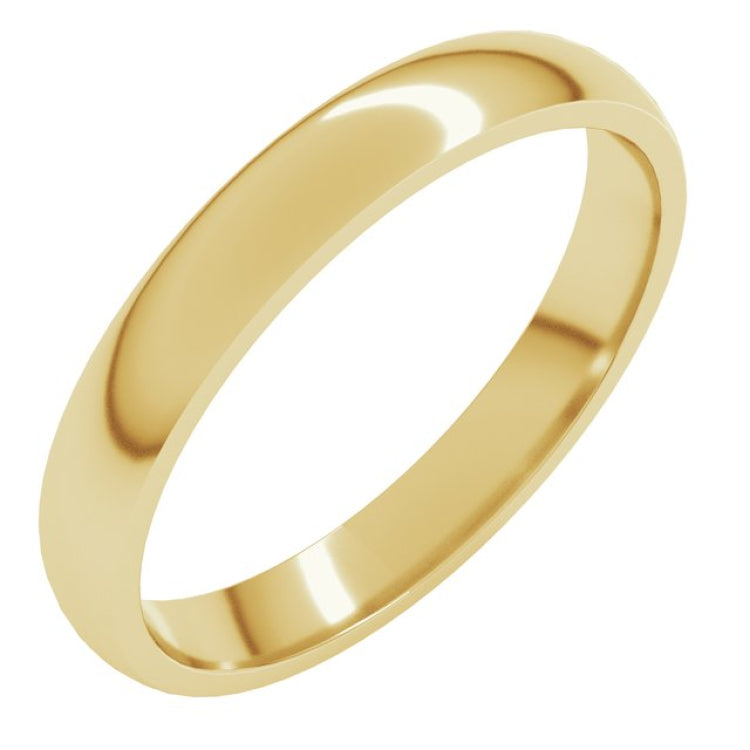 14K Yellow Gold 3 mm Lightweight Comfort-Fit Half Round Band Size 8