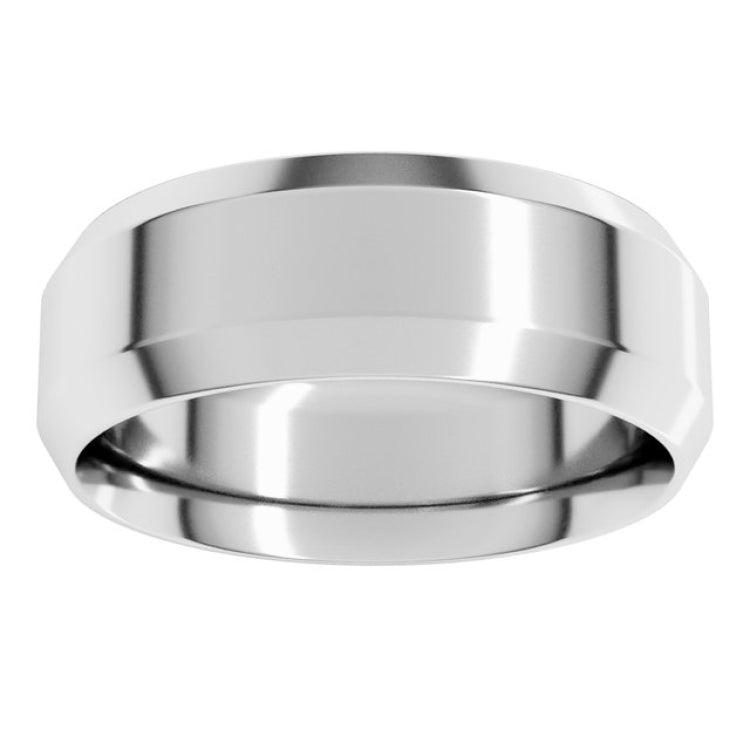 10K White Gold 7 mm Beveled-Edge Comfort-Fit Flat Band Size 9.5