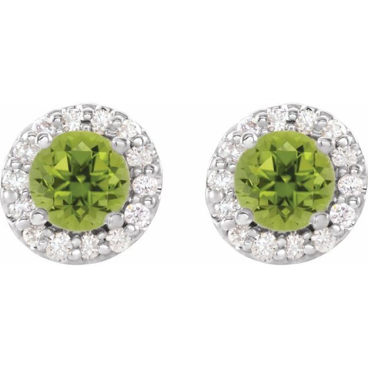 14K White Gold 4.5 mm Natural Peridot & 1/4 CTW Natural Diamond Earrings