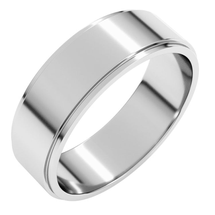 10K White Gold 6 mm Stepped-Edge Flat Band Size 11
