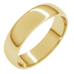 14K Yellow Gold 5 mm Lightweight Half Round Band Size 6.5