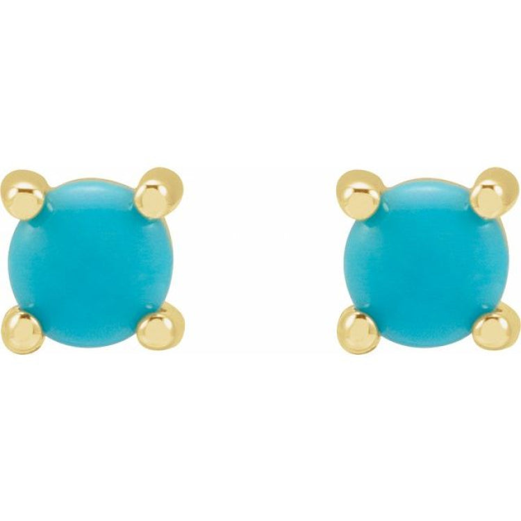14K Yellow Gold 4 mm Natural Turquoise Cabochon Earrings