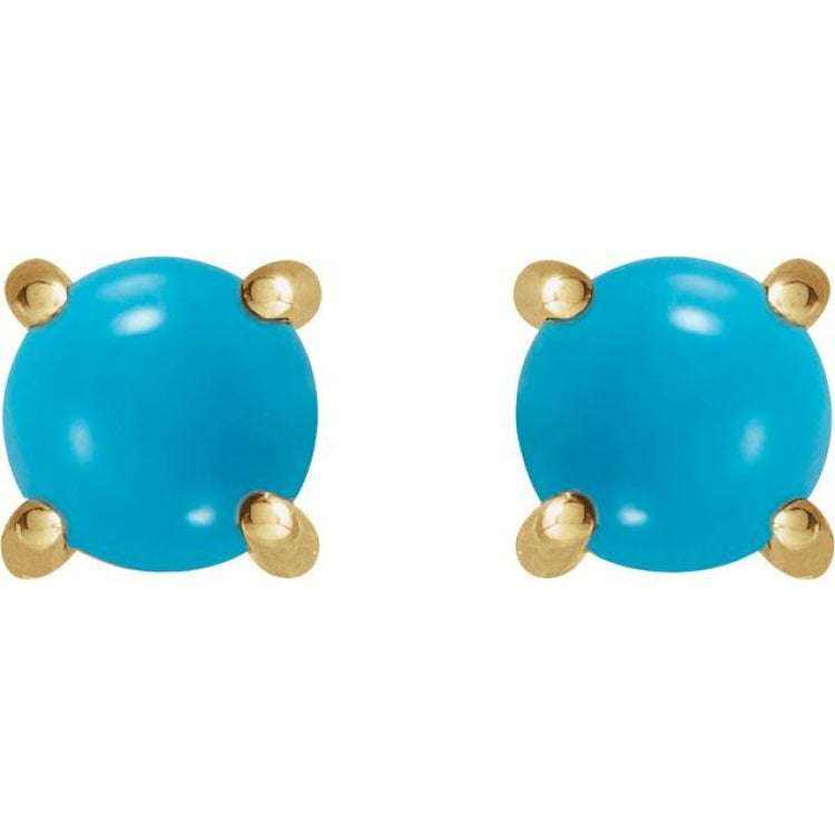 14K Yellow Gold 5 mm Natural Turquoise Cabochon Earrings