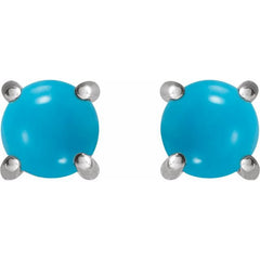 14K White Gold 6 mm Natural Turquoise Cabochon Earrings