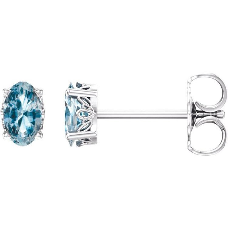 14K White Gold Natural Sky Blue Topaz Scroll Setting® Stud Earrings