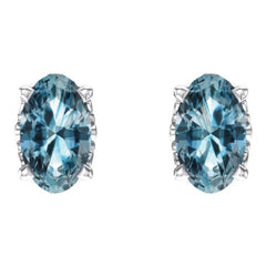 14K White Gold Natural Sky Blue Topaz Scroll Setting® Stud Earrings