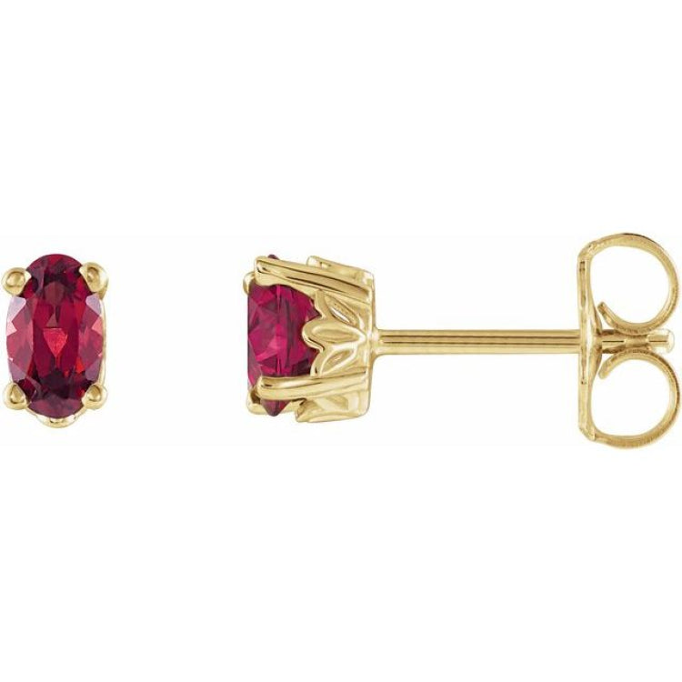 14K Yellow Gold Natural Mozambique Garnet Scroll Setting® Stud Earrings