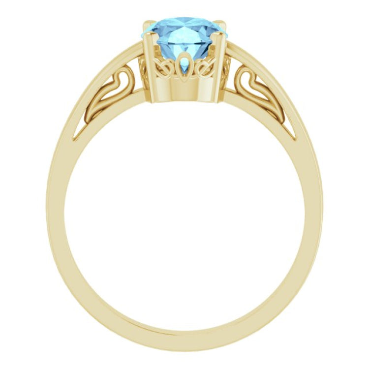 14K Yellow Gold Natural Aquamarine Scroll Setting® Ring
