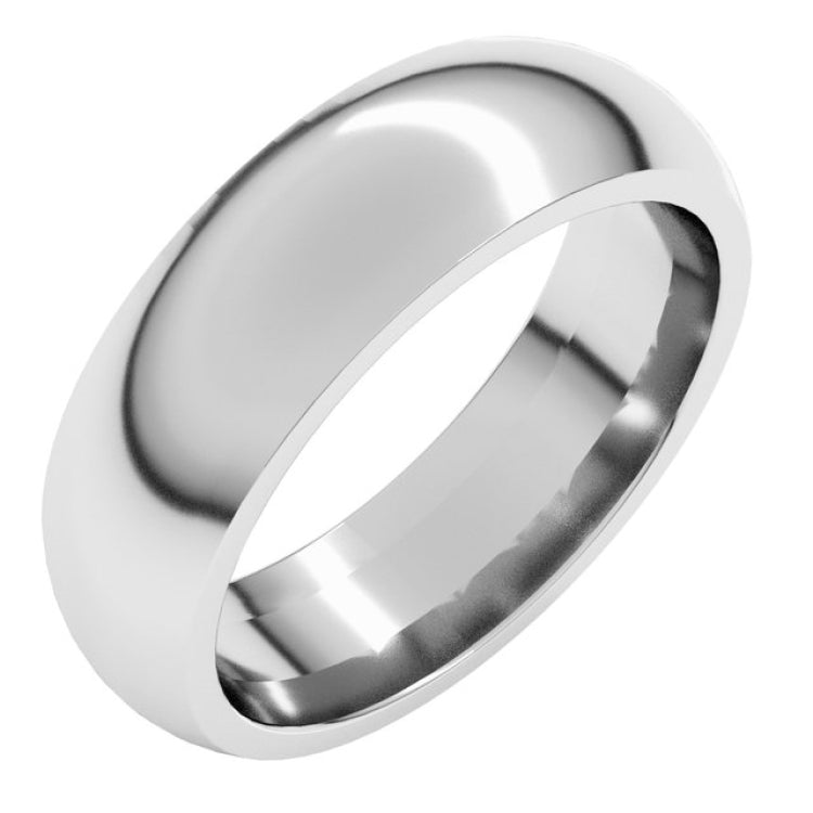 10K White Gold 6 mm Comfort-Fit Half Round Band Size 9.5