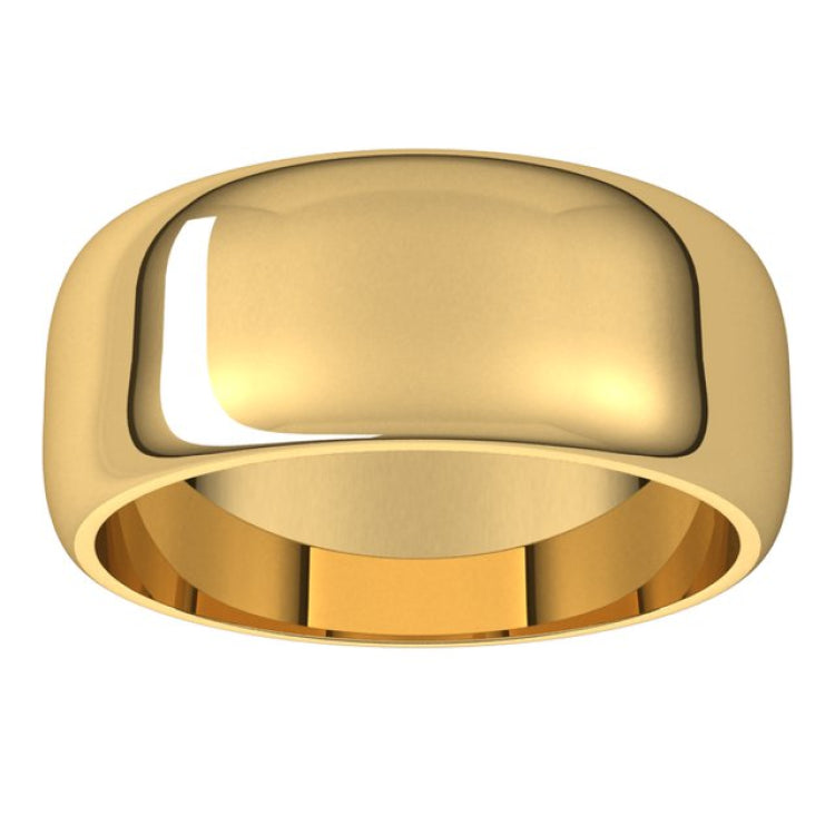 14K Yellow Gold 8 mm Half Round Band Size 10.5