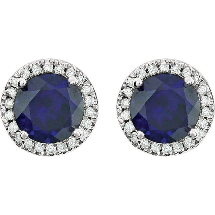 14K White Gold Lab-Grown Blue Sapphire & 1/8 CTW Natural Diamond Earrings