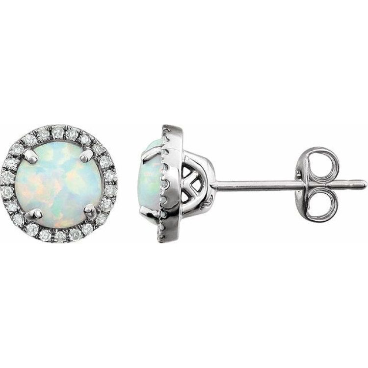 Sterling Silver Lab-Grown White Opal & 1/8 CTW Lab-Grown Diamond Birthstone Earrings