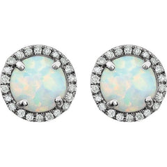 Sterling Silver Lab-Grown White Opal & 1/8 CTW Lab-Grown Diamond Birthstone Earrings