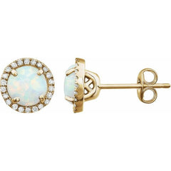 14K Yellow Gold Vermeil Lab-Grown White Opal & 1/8 CTW Lab-Grown Diamond Birthstone Earrings