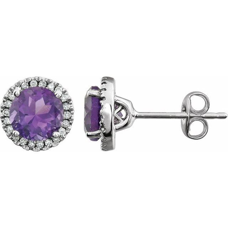 Sterling Silver Natural Amethyst & 1/8 CTW Lab-Grown Diamond Earrings