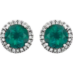Sterling Silver Lab-Grown Emerald & 1/8 CTW Lab-Grown Diamond Earrings