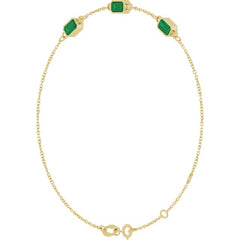 14K Yellow Gold Lab-Grown Emerald Bezel-Set 3-Stone 7 1/2" Bracelet