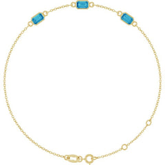 14K Yellow Gold Natural Blue Zircon Bezel-Set 3-Stone 7 1/2" Bracelet