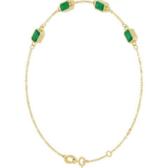 14K Yellow Gold Lab-Grown Emerald Bezel-Set 3-Stone 7 1/2" Bracelet
