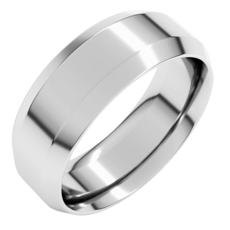 14K White Gold 7 mm Beveled-Edge Comfort-Fit Flat Band Size 11